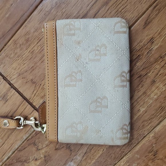 Dooney & Bourke Monogrammed Beige and Tan Wristlet - Picture 3 of 6